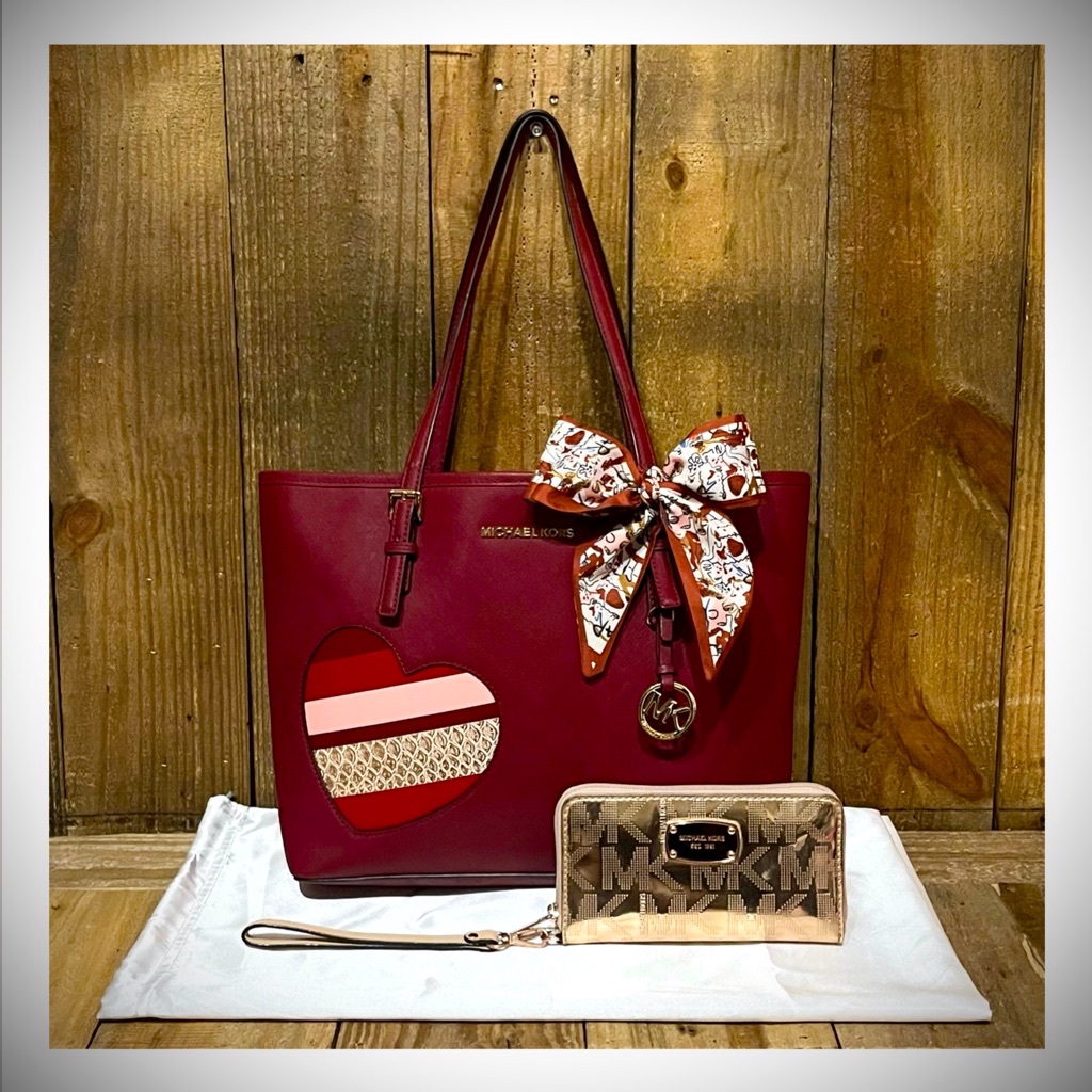 Michael Michael Kors Red Tote Bag With Wallet